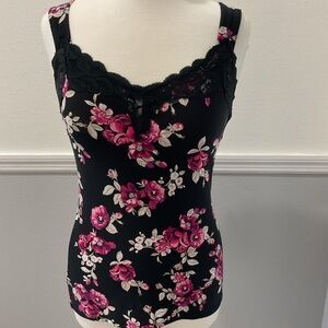 White House Black Market Black and Pink Floral Tank Top